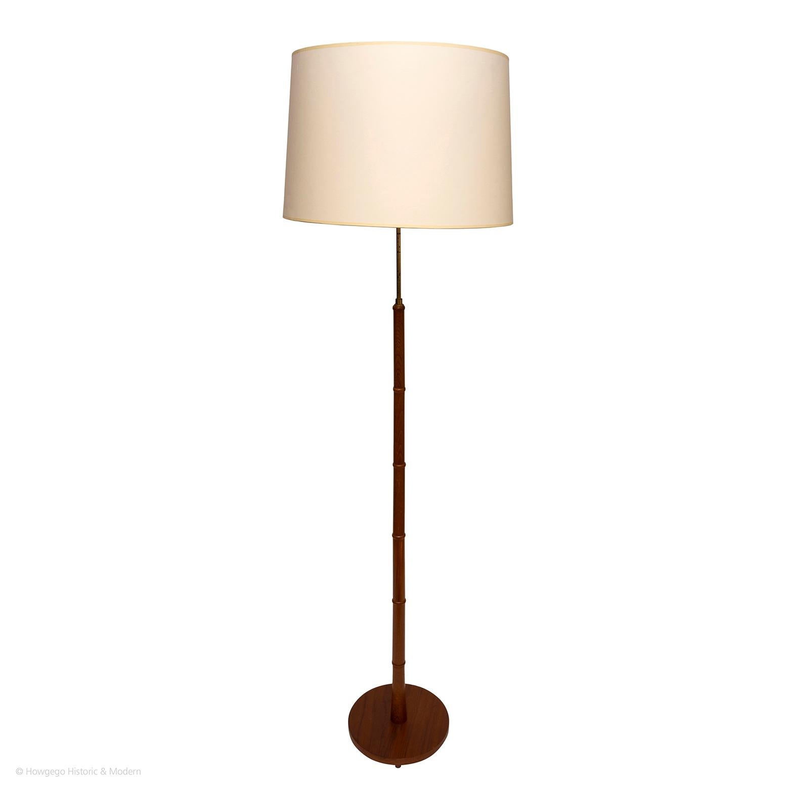 A Fine, Mid-Century Modern, DANISH, TEAK & BRASS FLOOR STANDING LAMP, 137cm, 4ft 6” high

- The tapering stem is decorated with rings and the turning displays the Fine figuring of the teak as does the circular base.
- Blends and sits comfortably
