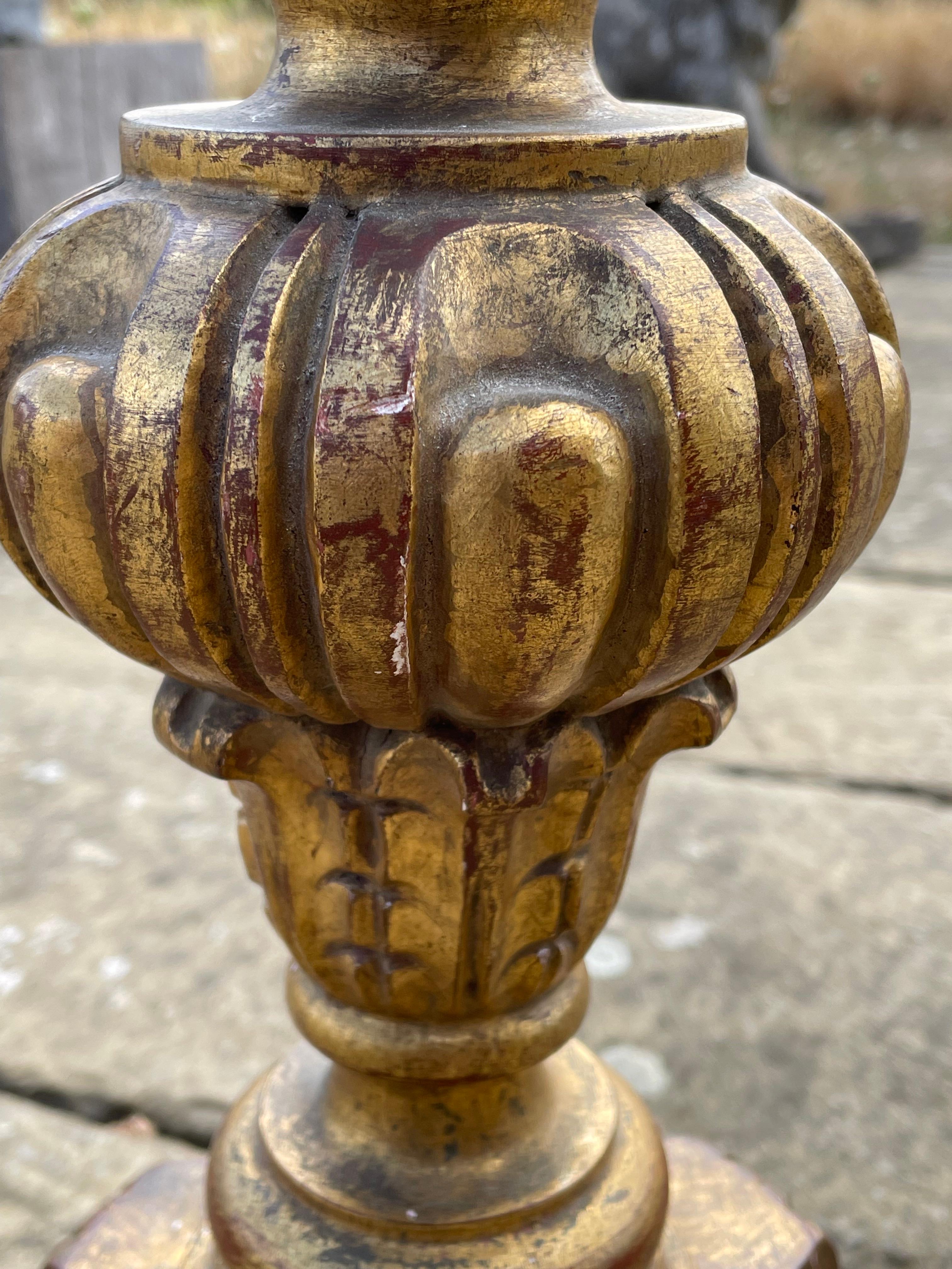 19th Century Lamp Floor Standing Torchere Gilded Italian Fleur De Lys For Sale