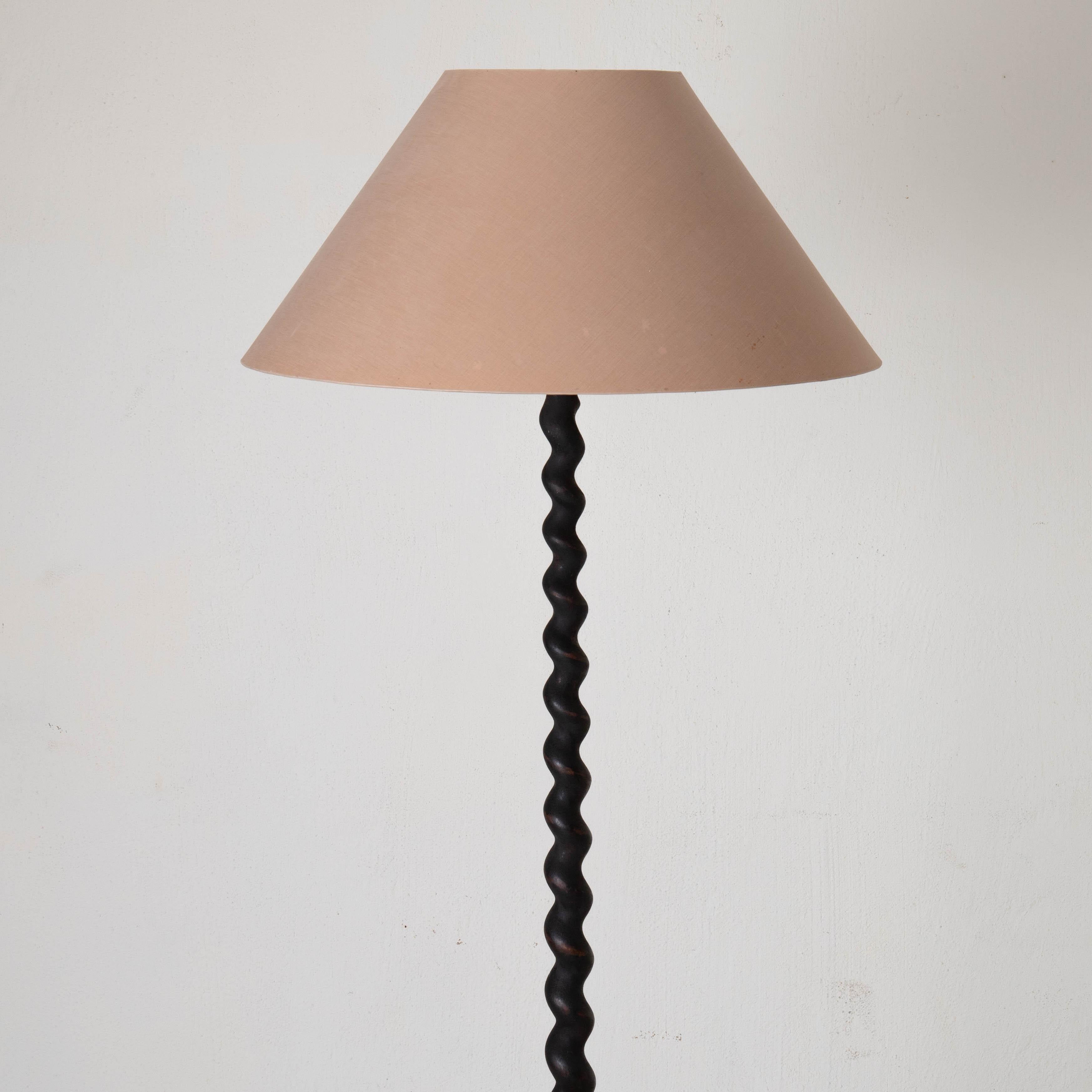 Wood Lamp Floor Swedish Black Spiral Shape 19th Century Sweden