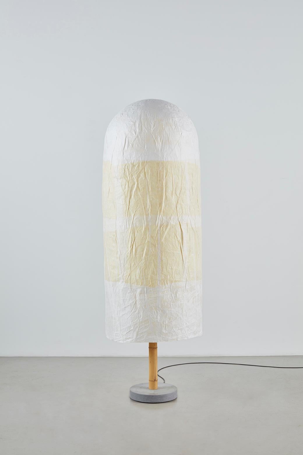 Branzi lamp made from Japanese rice paper, bamboo and Belgian Bluestone.