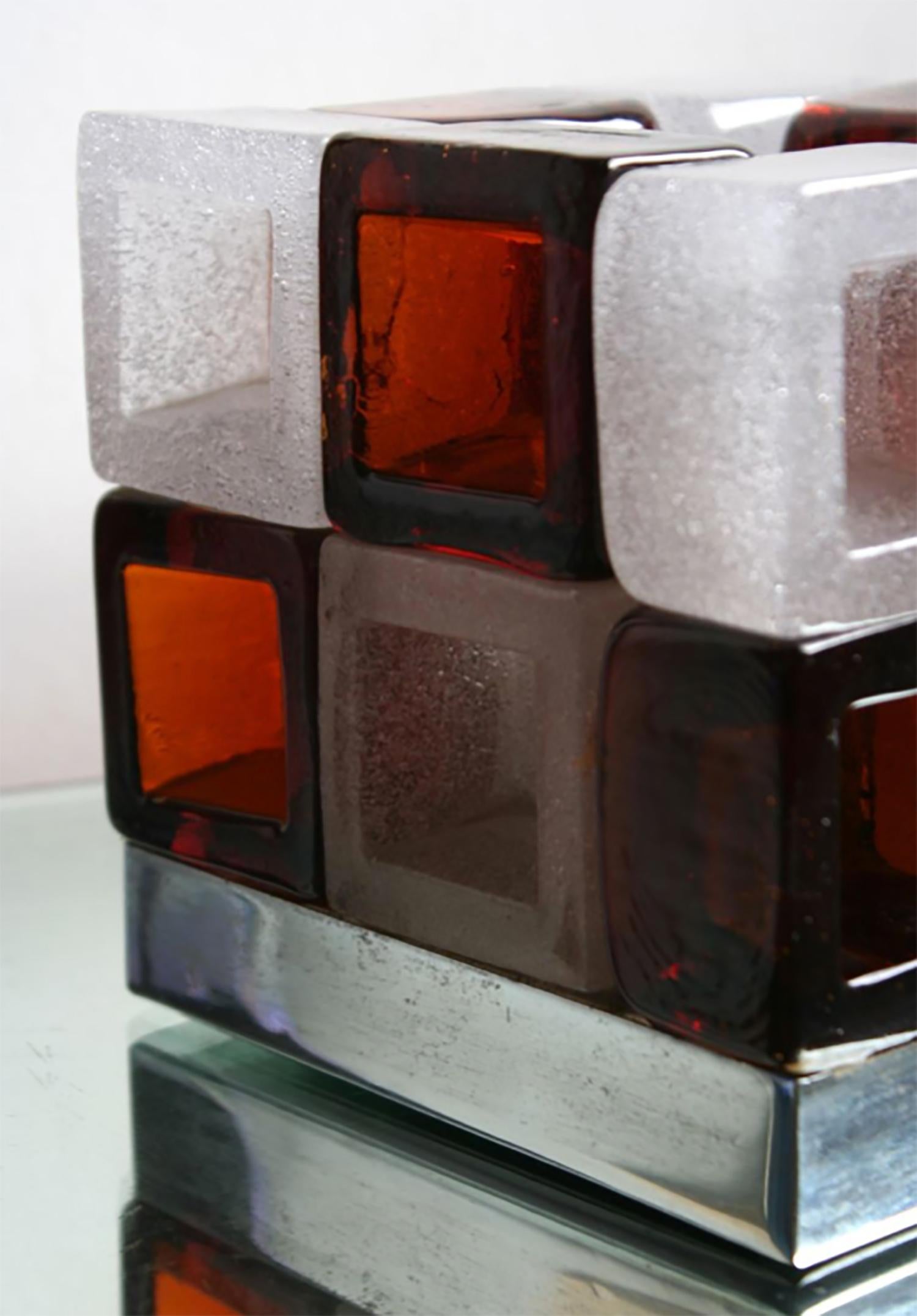 Space Age Lamp Glass Cube by Poliarte, Italy, 1970s