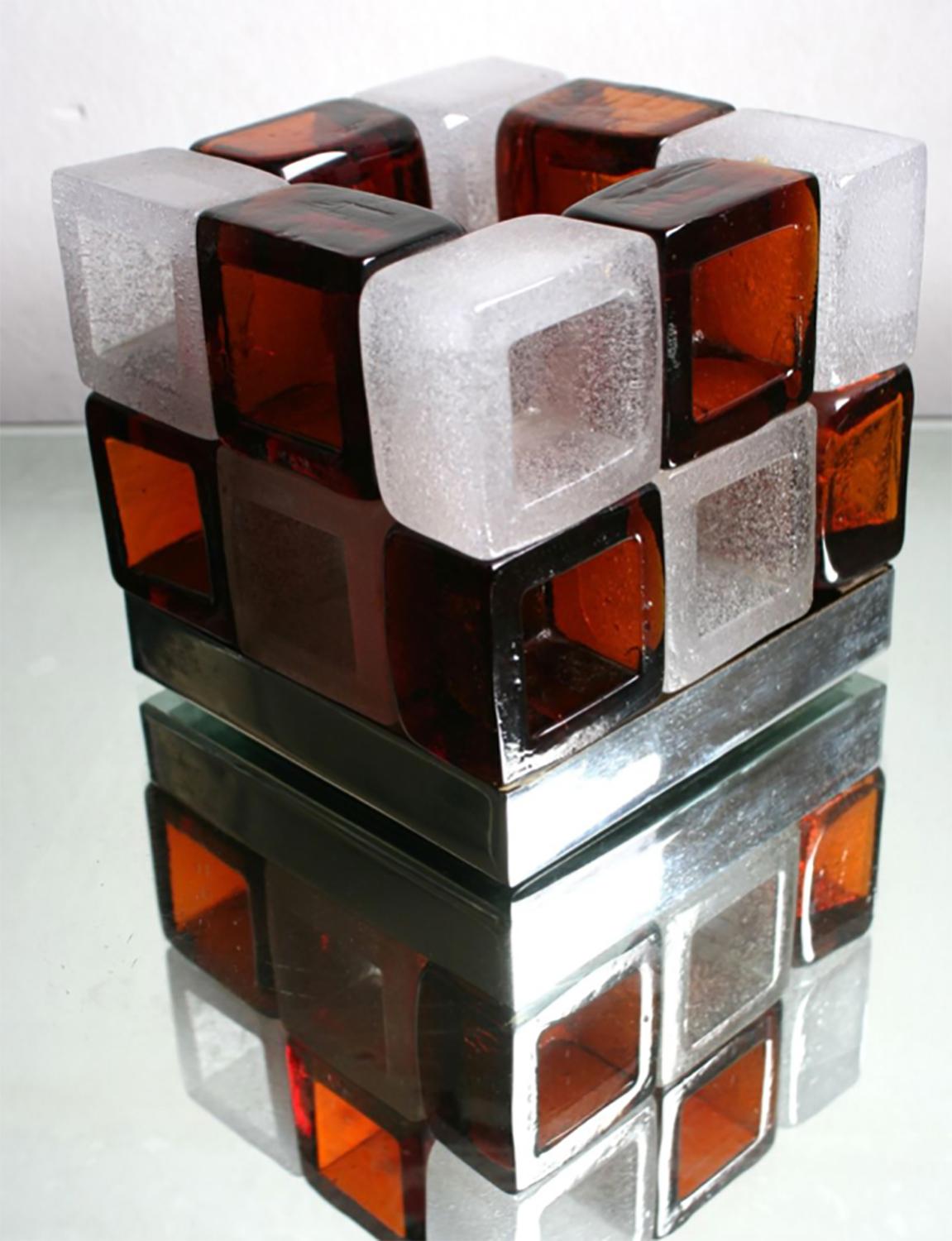 European Lamp Glass Cube by Poliarte, Italy, 1970s