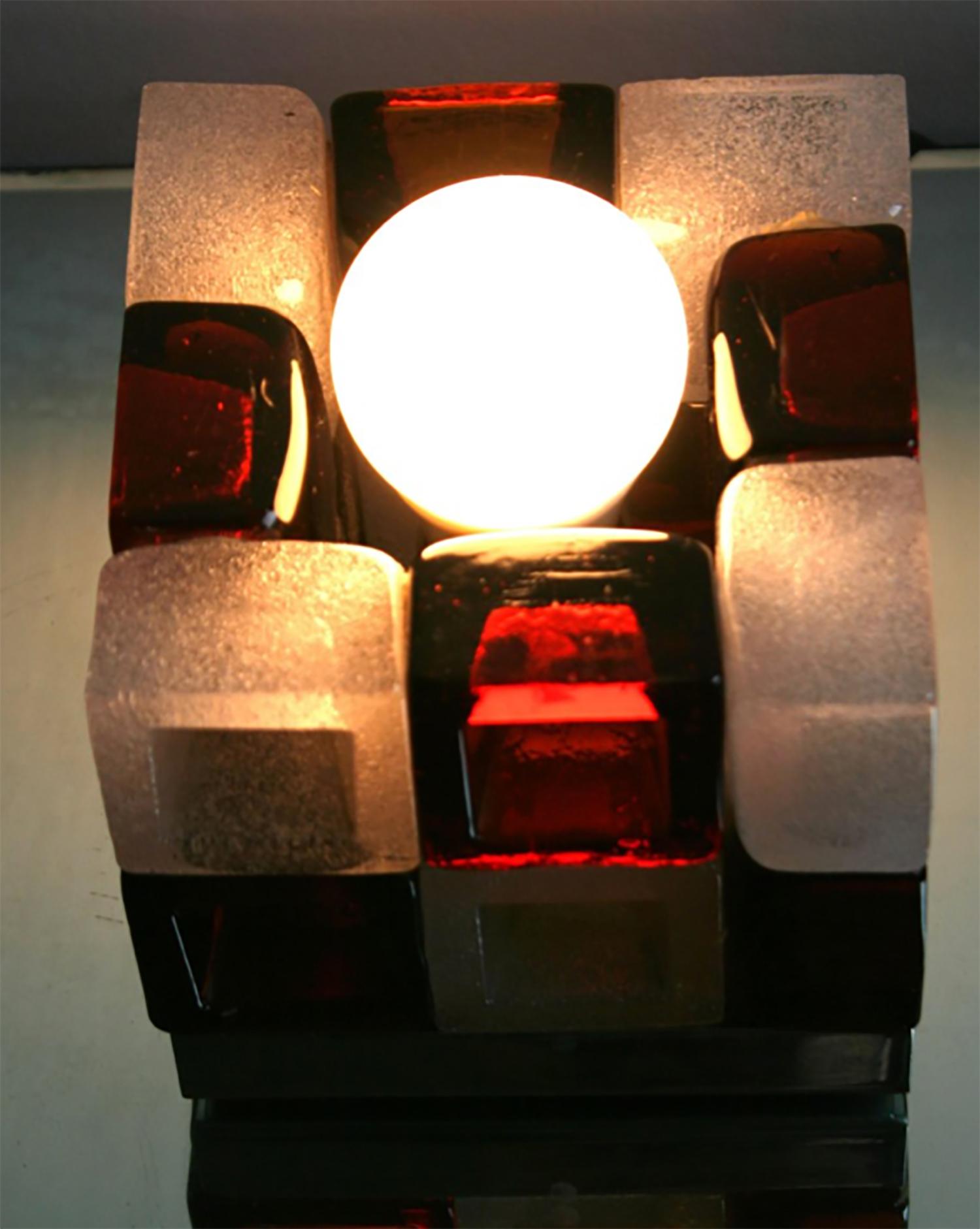 Lamp Glass Cube by Poliarte, Italy, 1970s In Good Condition In Barcelona, Cataluna