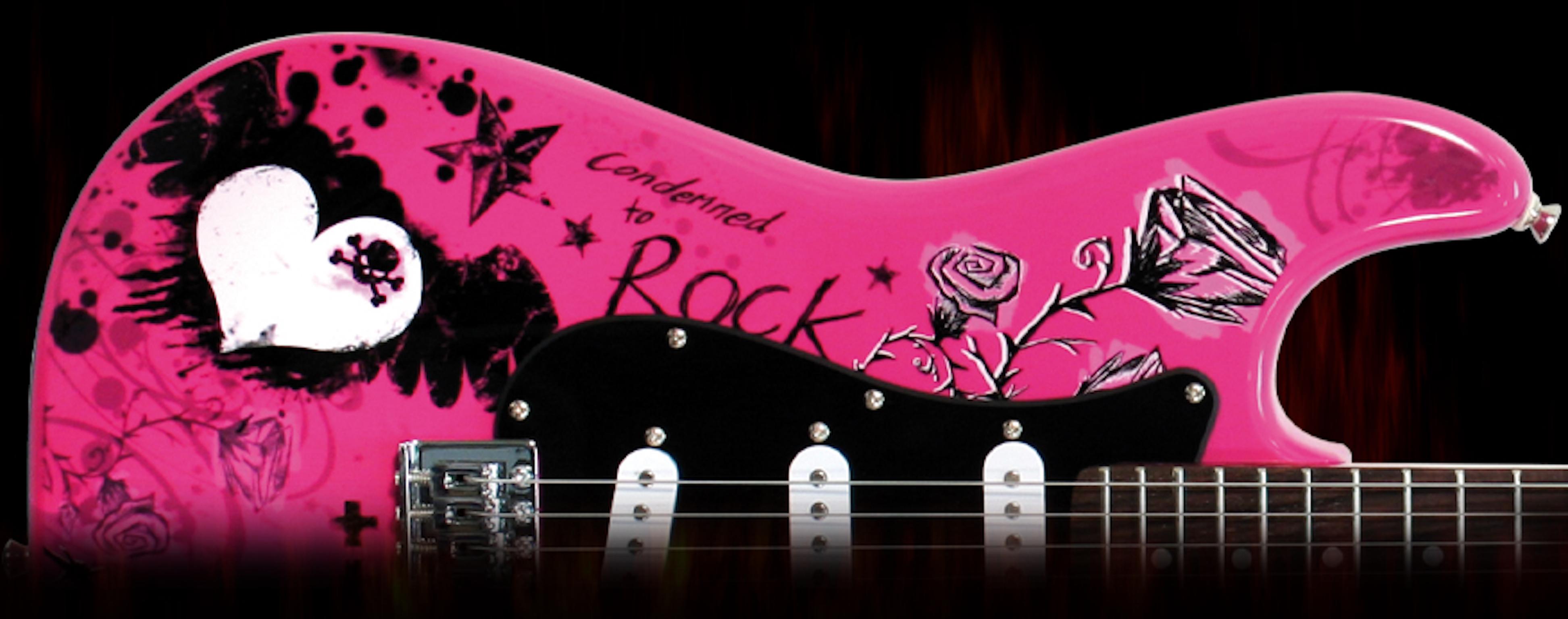 Fin du 20e siècle Lampe Guitar Electric Punk Bubble Gum Pink Condemned to Rock & Roll Chrome Maple en vente