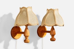 Lamp Gustaf, Wall Lights, Pine, Fabric, Sweden, 1980s