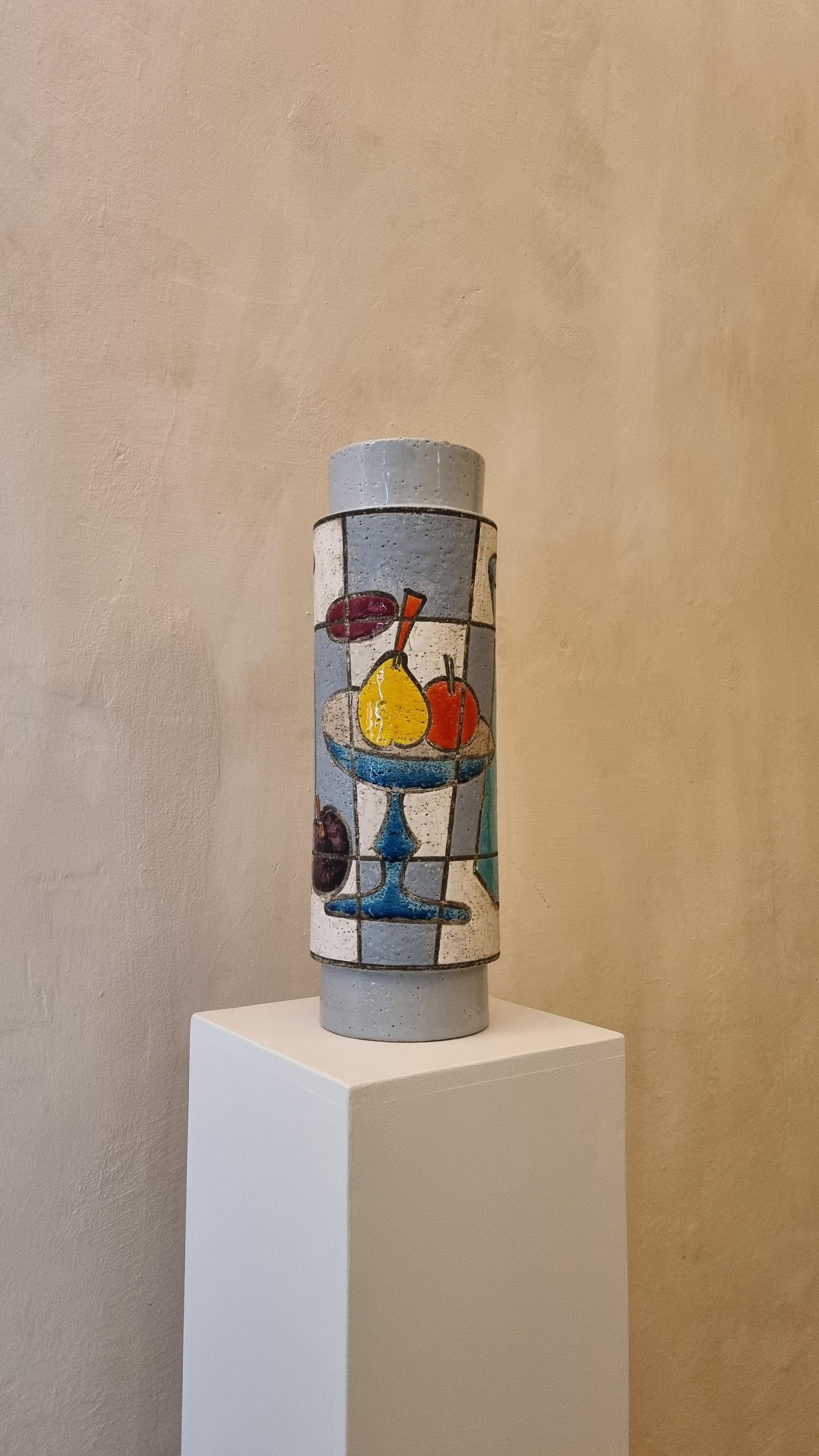 Ceramic lamp holder by Aldo Londi for Ceramiche Bitossi Montelupo, 1970 .
Glazed ceramic, hand painted, signed.
This rare model  was produced in a limited series of  pieces,
Each work created by Bitossi follows a very complex working process, both