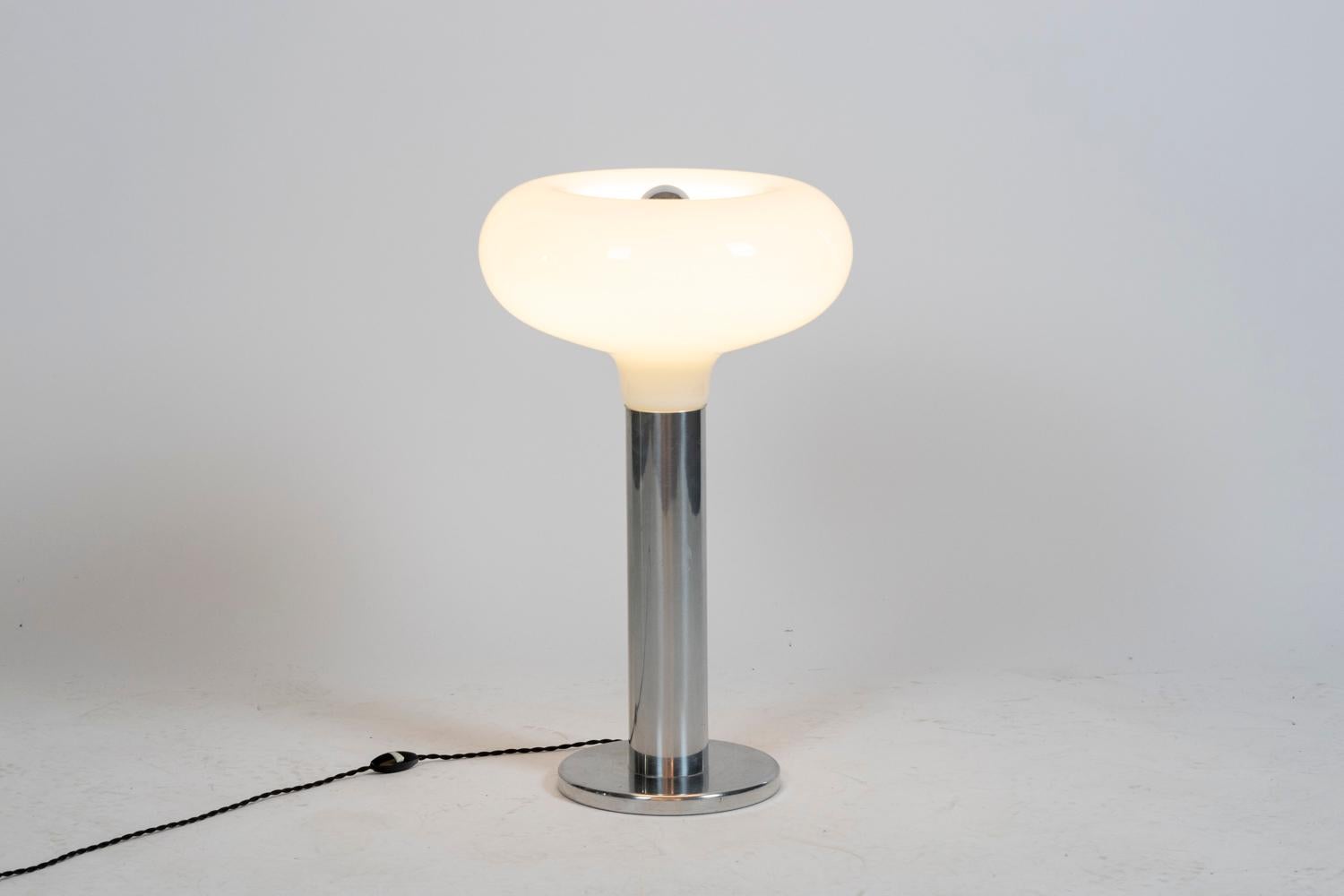 Italian Lamp in Aluminium and Opaline, 1970s For Sale