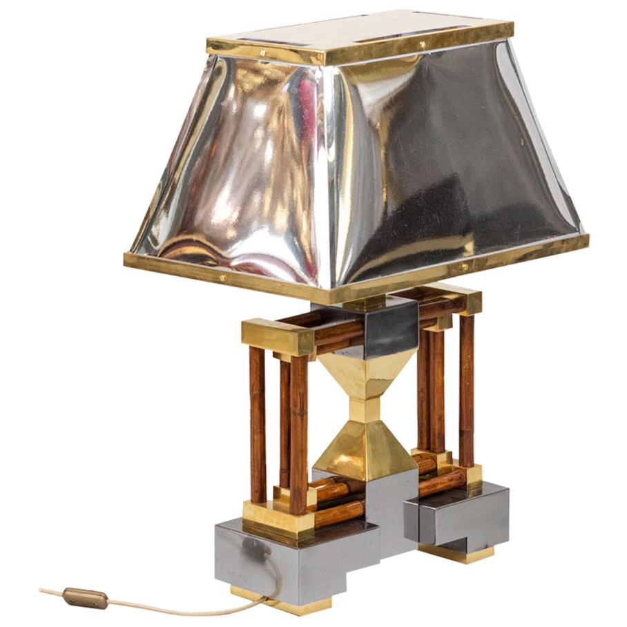 Lamp in Bamboo, Gilt and Silvered Brass, 1970s For Sale