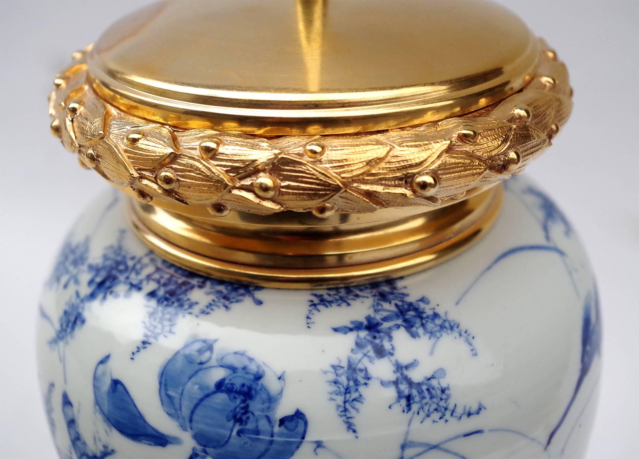 Napoleon III Lamp in Blue and White Far East Ceramic Mounted in Gilt Bronzes, 19th Century