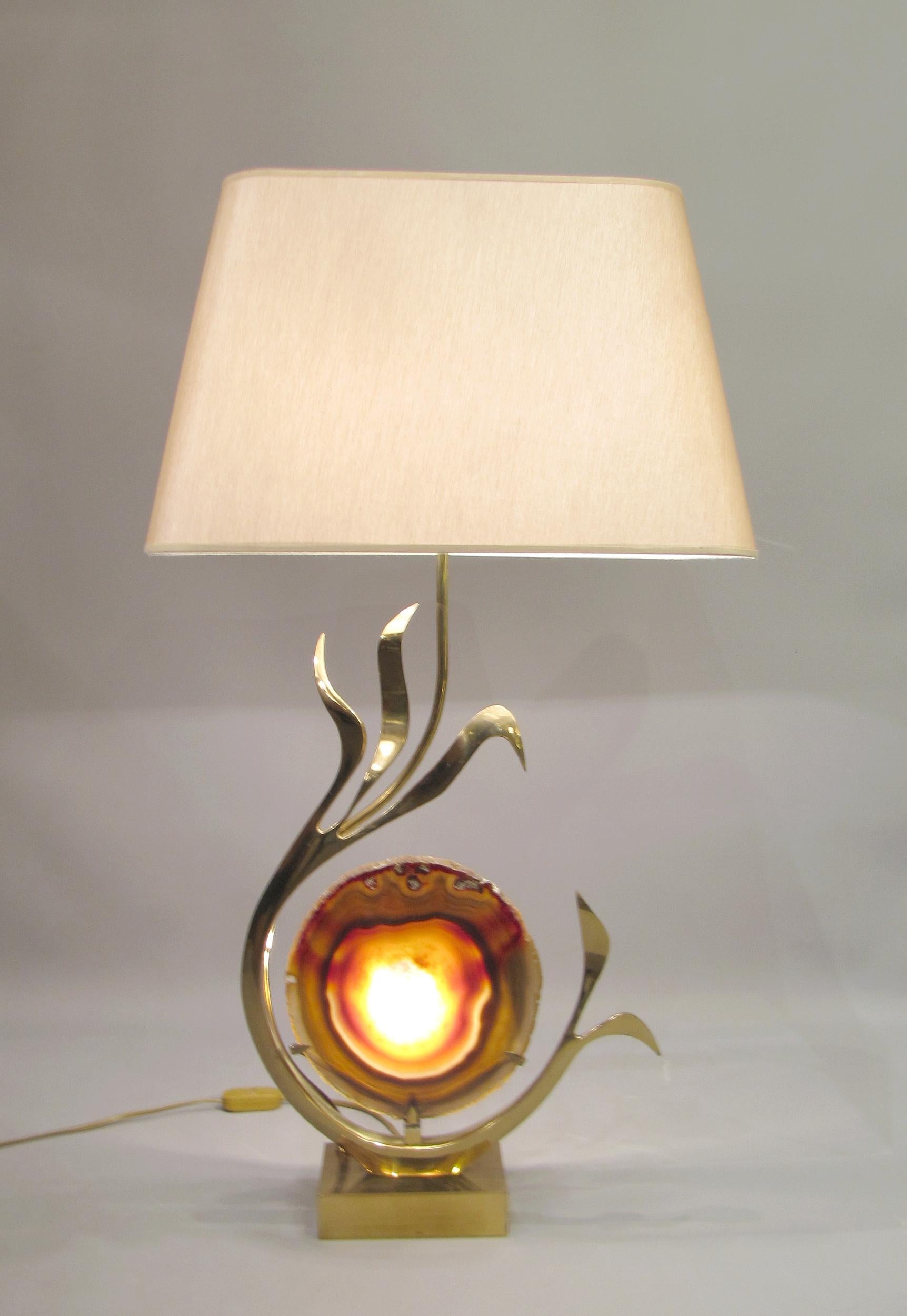 Mid-Century moderno Lampada in ottone e agata a fette, di Willy Daro, Bruxelles, Belgio, circa 1970 in vendita