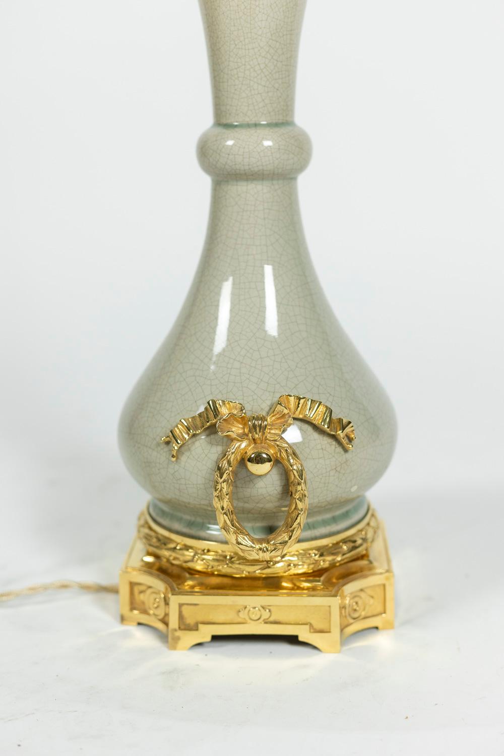 19th Century Lamp in Bronze and Celadon Porcelain, circa 1880 For Sale