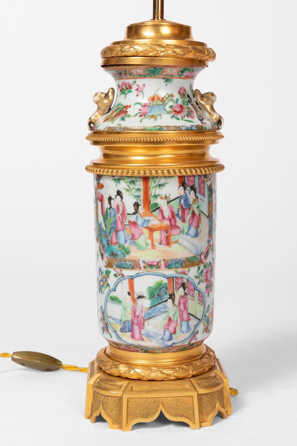 Napoleon III Lamp in Canton Porcelain and Gilt Bronze, circa 1880