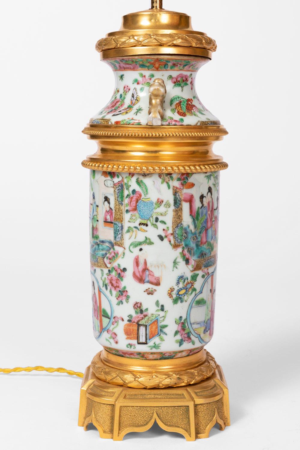 European Lamp in Canton Porcelain and Gilt Bronze, circa 1880