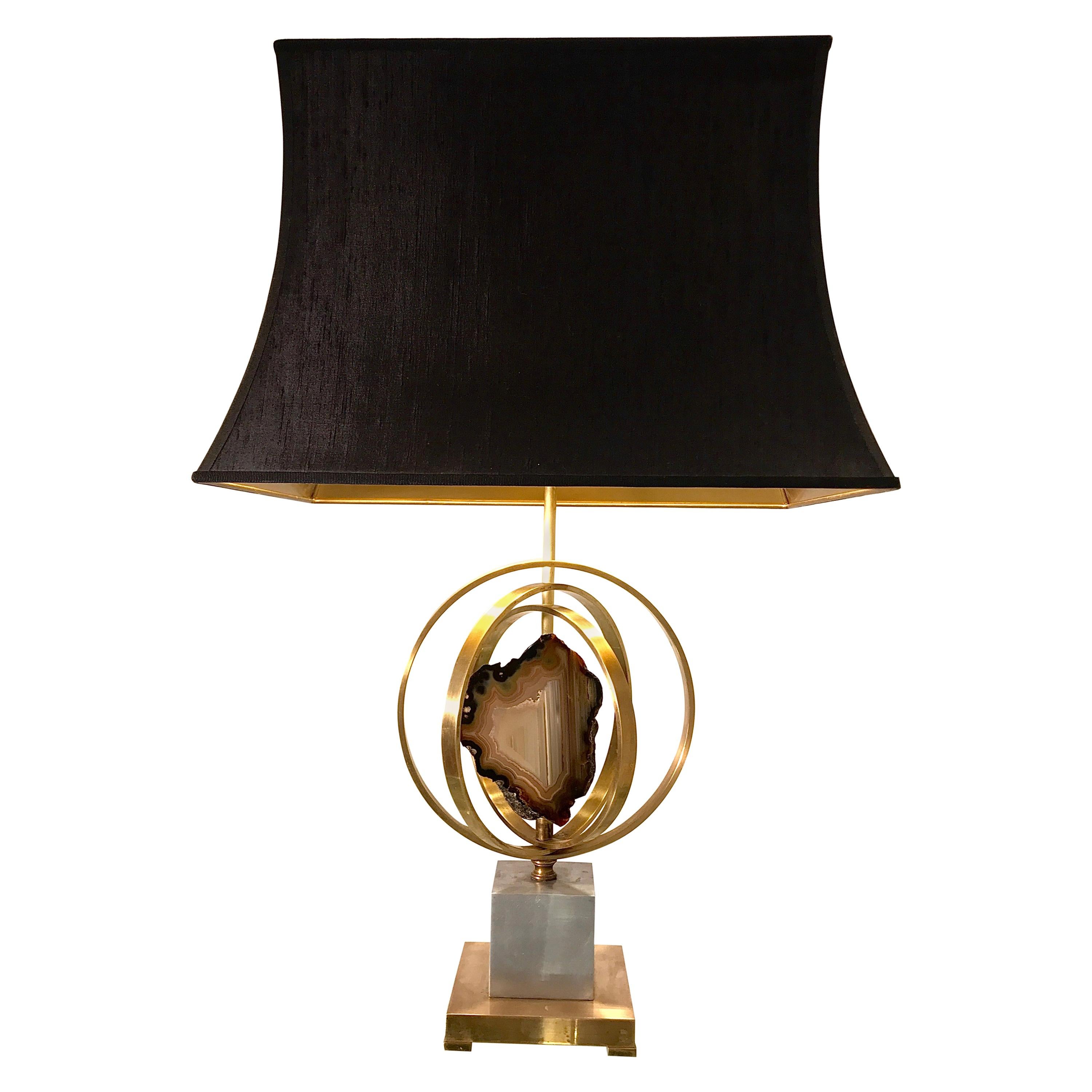 Lamp in Cercle Brass and Agate by Willy Daro For Sale