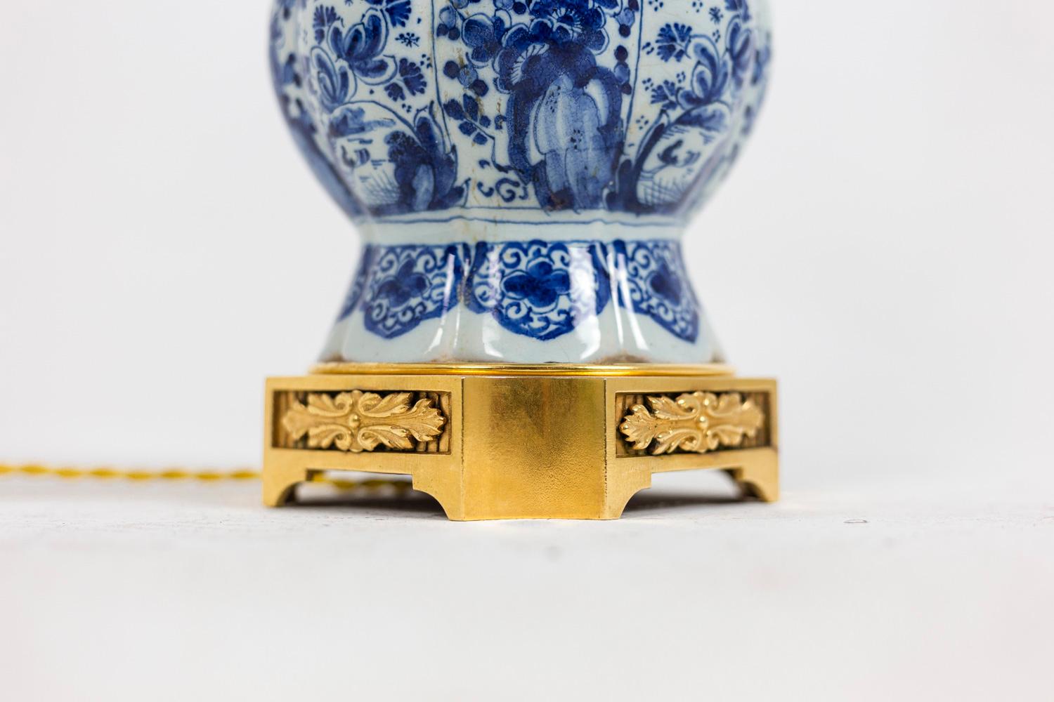 Late 19th Century Lamp in Delft Earthenware and Gilt Bronze, 19th Century For Sale