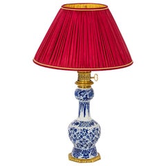 Lamp in Delft Earthenware and Gilt Bronze, 19th Century