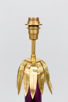 Lamp in Eggplant Glass and Gilt Brass, 1970s