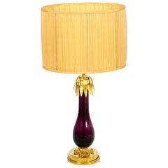 Lamp in Eggplant Glass and Gilt Brass, 1970s