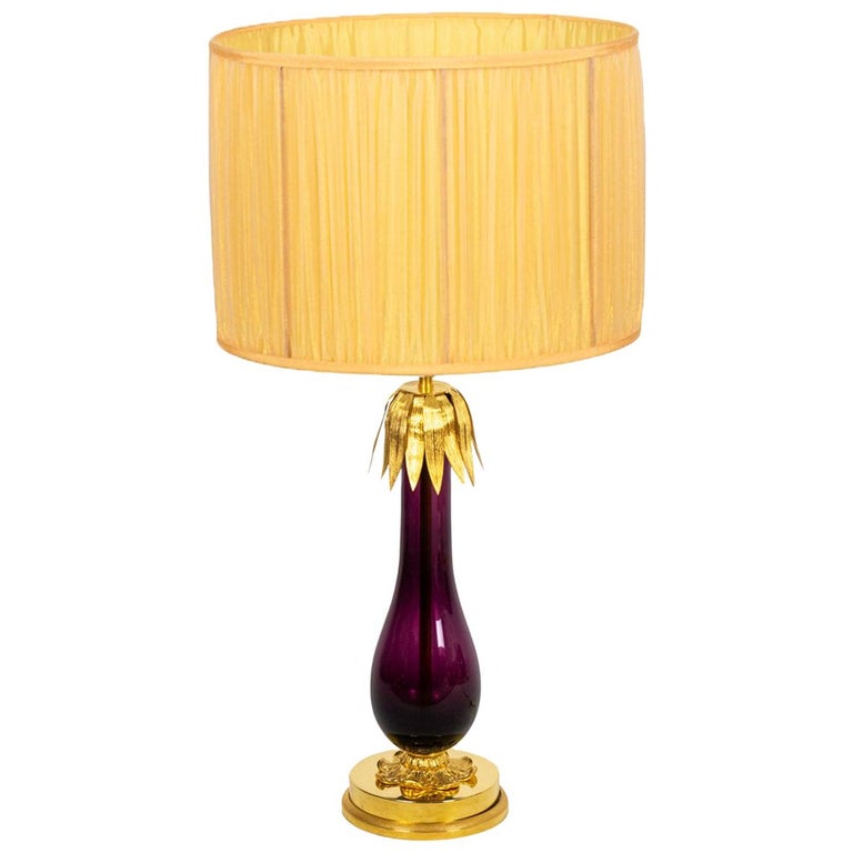 Lamp in Eggplant Glass and Gilt Brass, 1970s For Sale at 1stDibs | eggplant  lamp