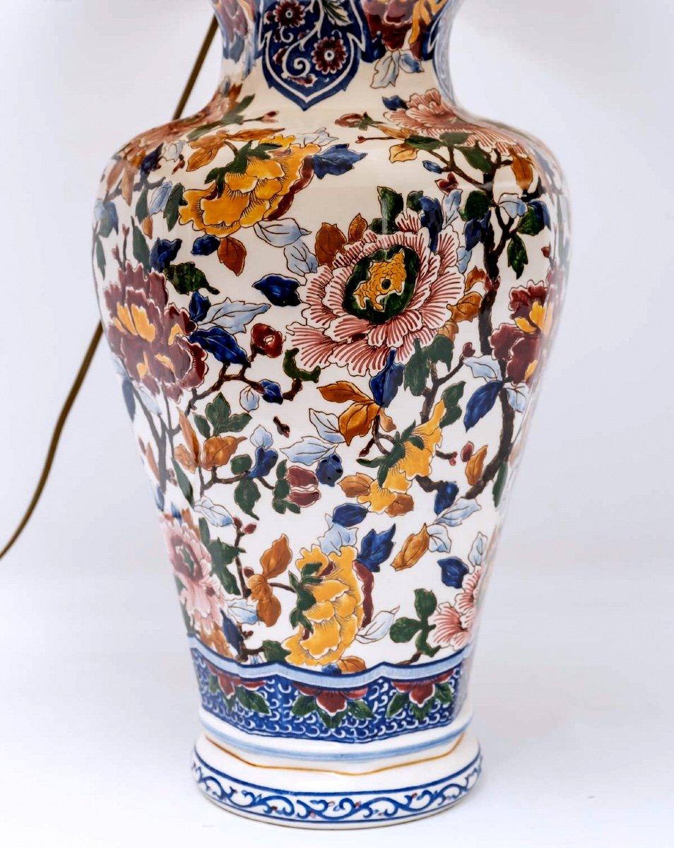 Lamp In Fine Gien Earthenware, Peony Flower Decorations, Festoon Pagoda Lampsh 1