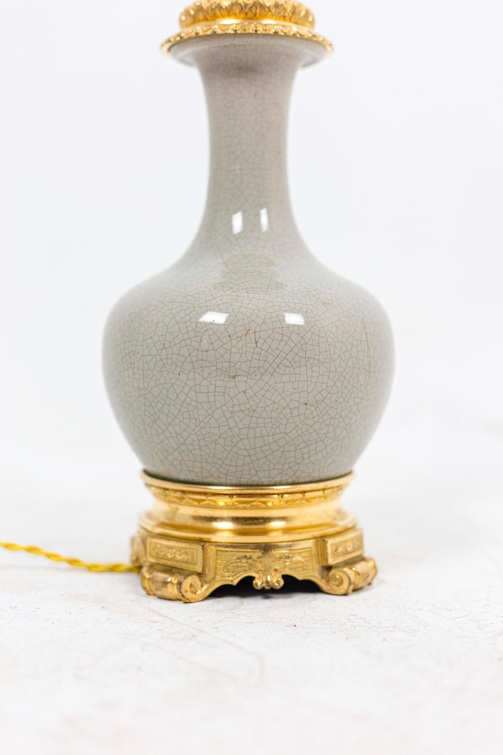 Lamp in Porcelain Celadon Cracked and Gilt Bronze, circa 1880 In Good Condition For Sale In Saint-Ouen, FR