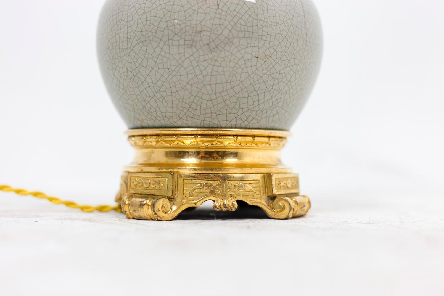 Late 19th Century Lamp in Porcelain Celadon Cracked and Gilt Bronze, circa 1880 For Sale