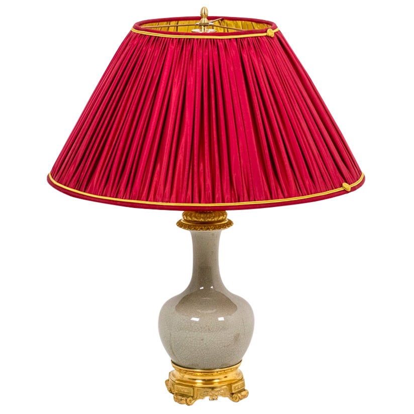 Lampe aus Porzellan mit Celadon-Kragen und vergoldeter Bronze, um 1880