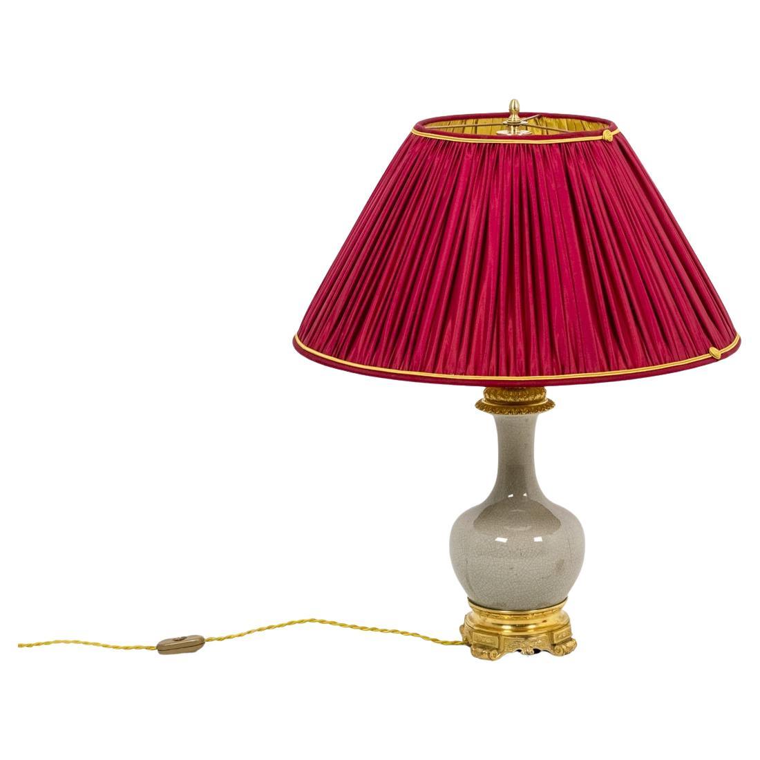 Lamp in porcelain celadon cracked and gilt bronze, circa 1880 For Sale