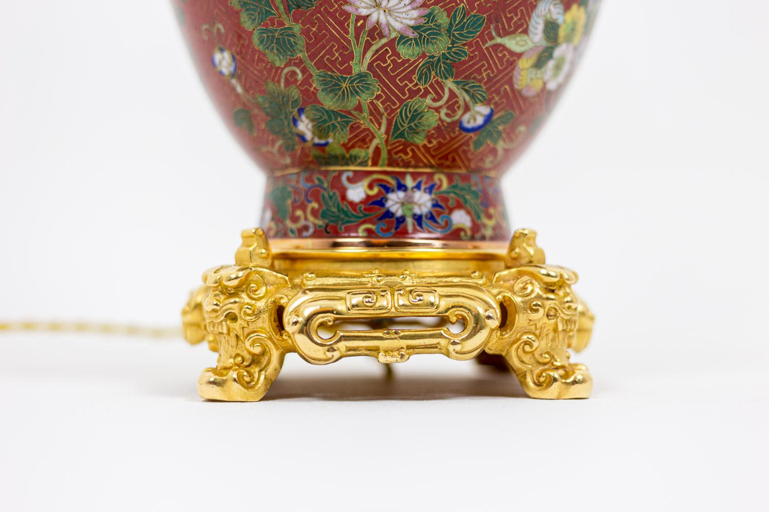 European Lamp in Red Cloisonne Enamel and Gilt Bronze, circa 1880