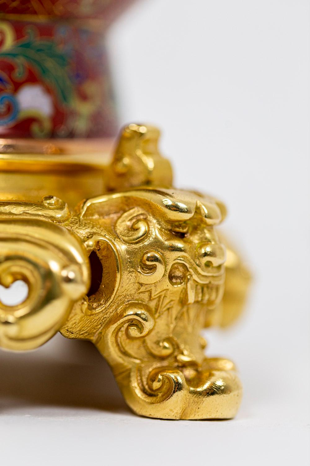 Late 19th Century Lamp in Red Cloisonne Enamel and Gilt Bronze, circa 1880