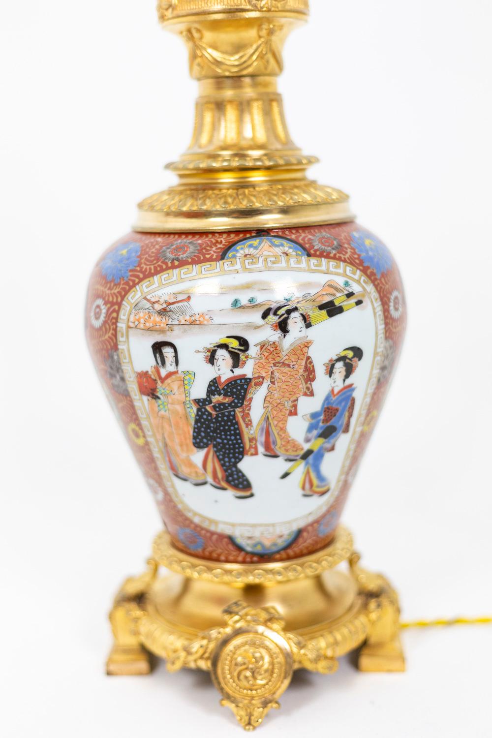 French Lamp in Samson Porcelain and Gilt Bronze, circa 1880 For Sale
