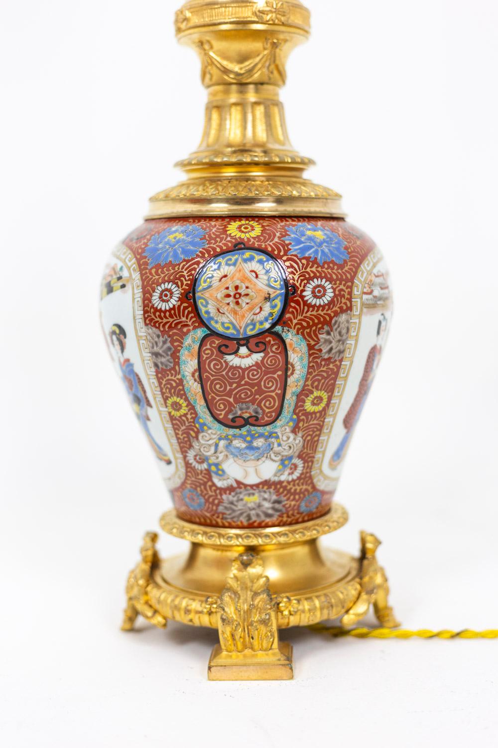 Doré Lampe en porcelaine de Samson et bronze doré, datant d'environ 1880 en vente