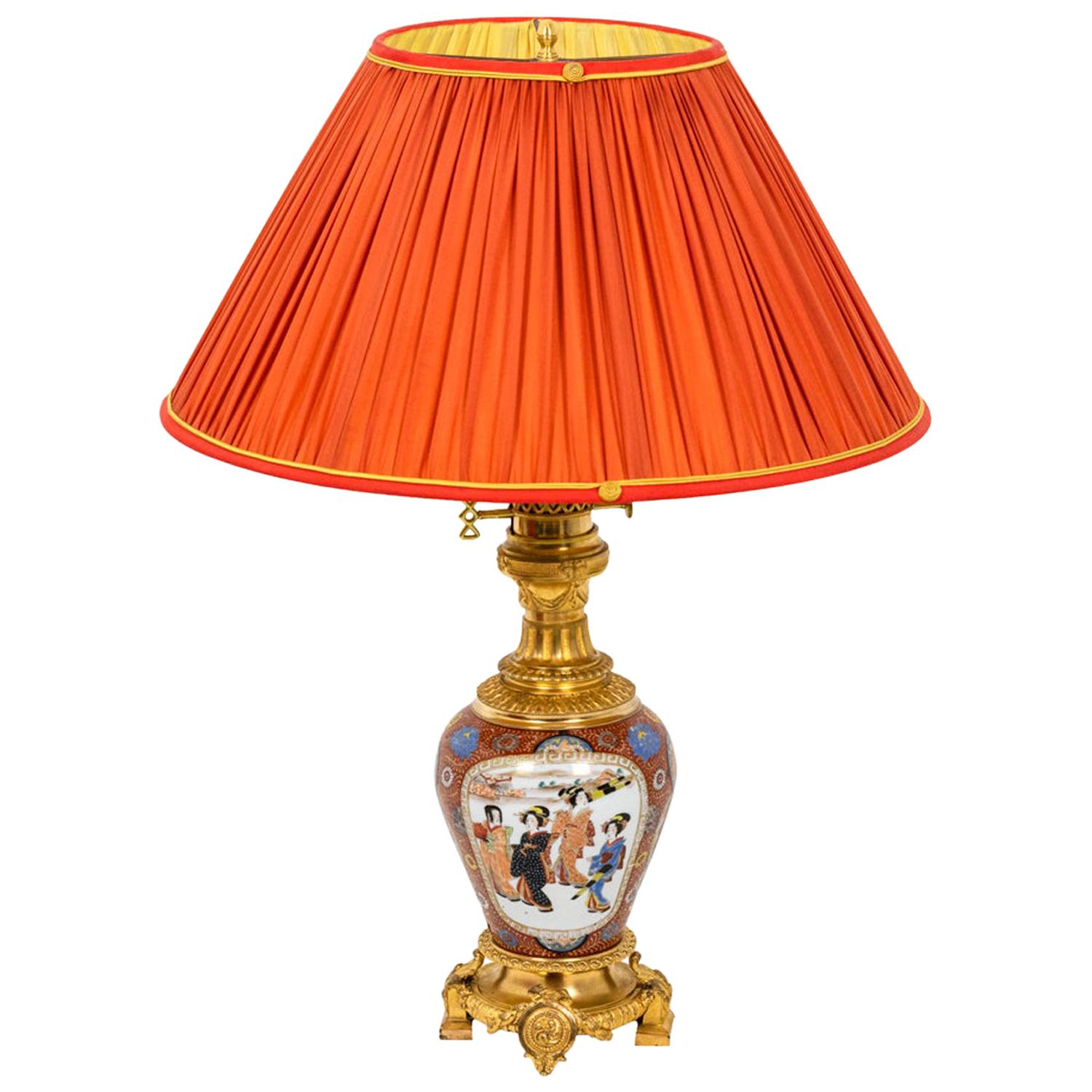 Lamp in Samson Porcelain and Gilt Bronze, circa 1880 For Sale