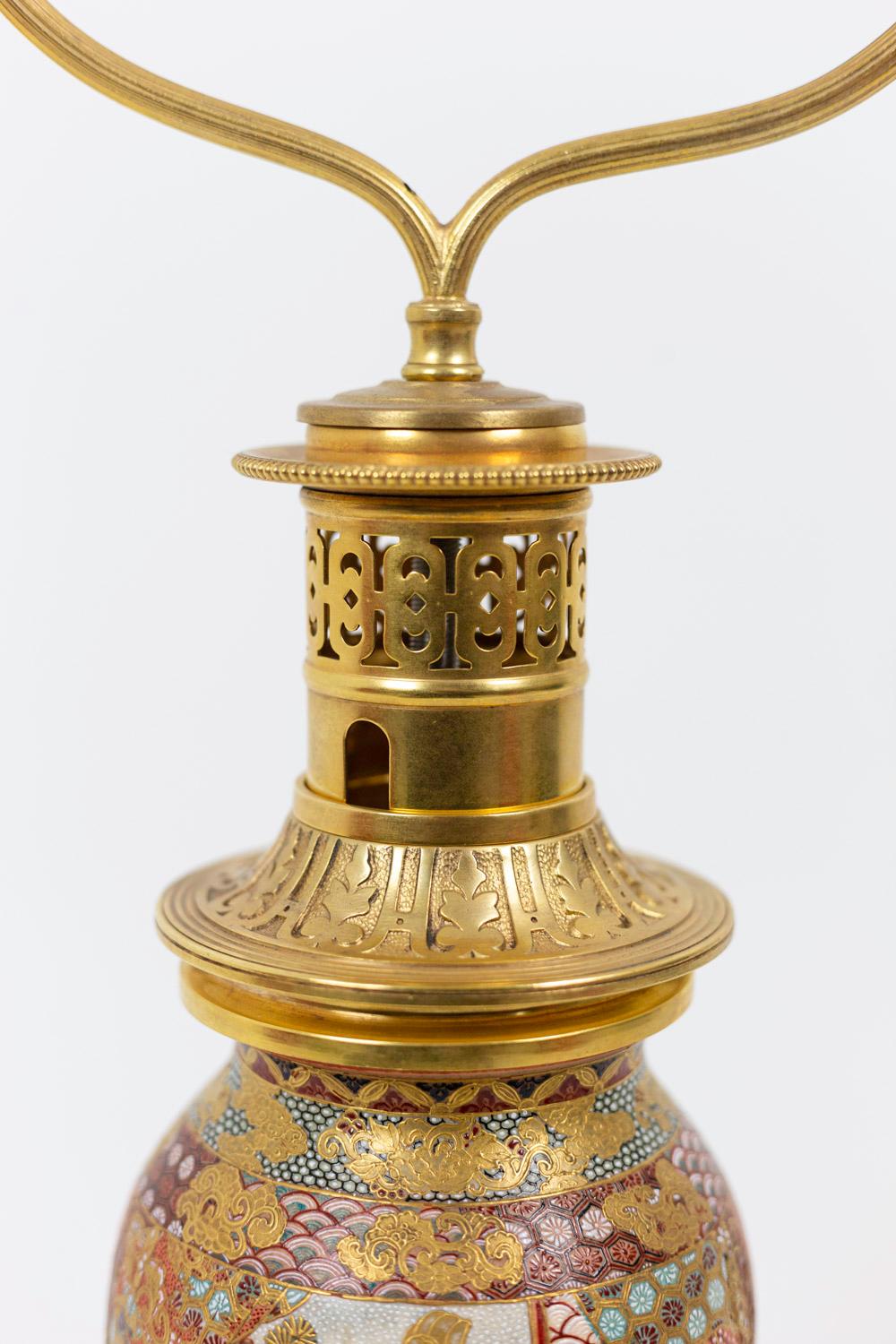 European Lamp in Satsuma Earthenware and Gilt Bronze, circa 1880 For Sale