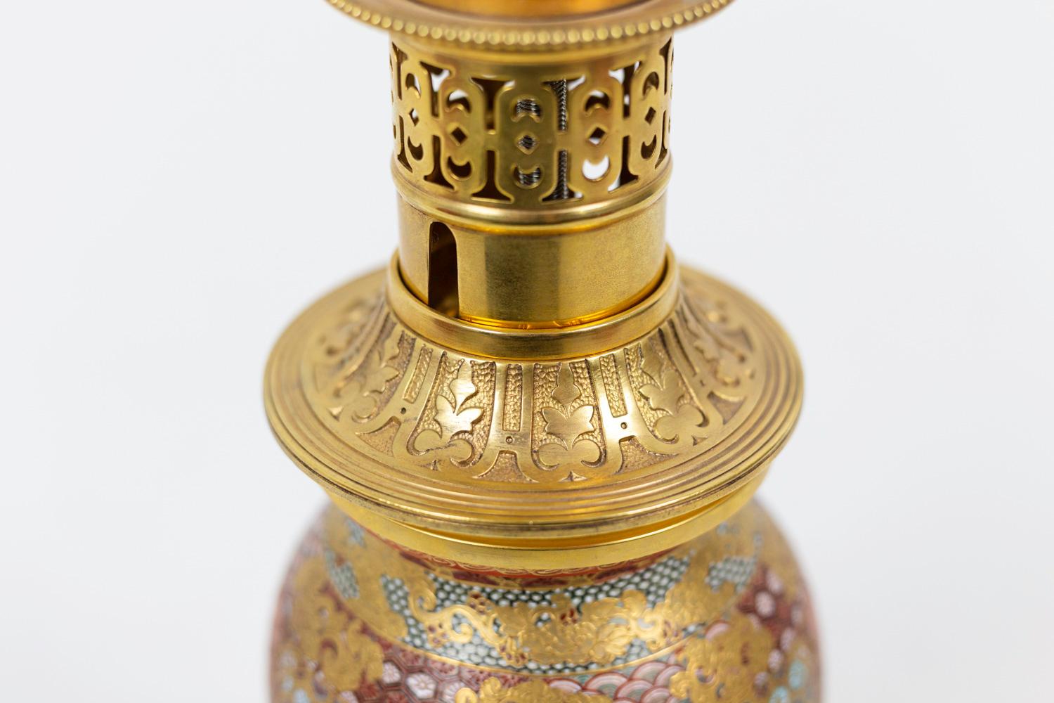 Lamp in Satsuma Earthenware and Gilt Bronze, circa 1880 In Good Condition For Sale In Saint-Ouen, FR