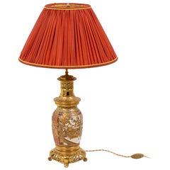 Lampada in terracotta Satsuma e bronzo dorato, 1880 circa