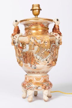 Lamp in Satsuma Earthenware, Children Decor, circa 1880