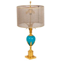 Lamp in Turquoise Opaline and Gilt Bronze, 1970s