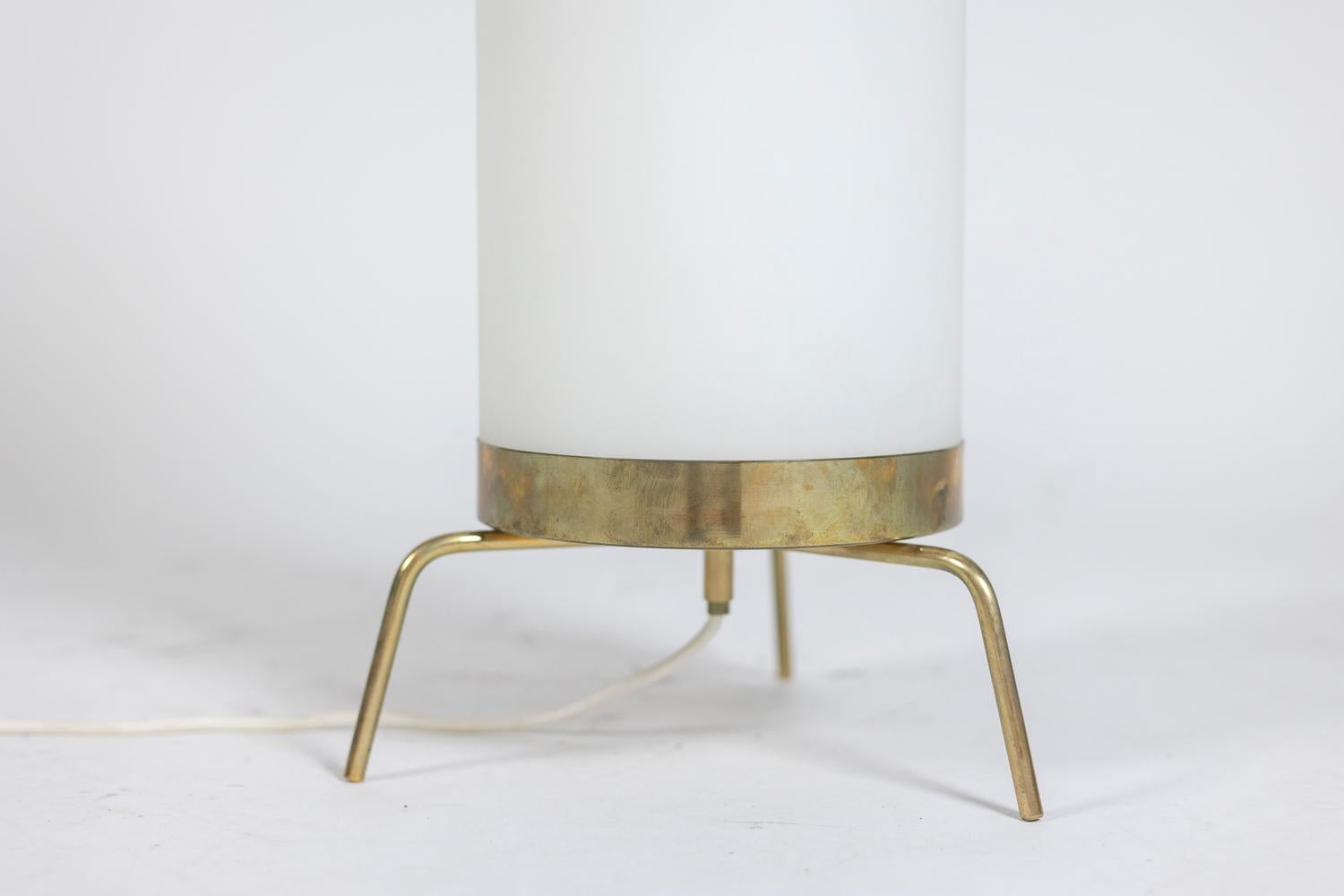 20th Century Lamp in white opaline and golden brass, 1970s For Sale