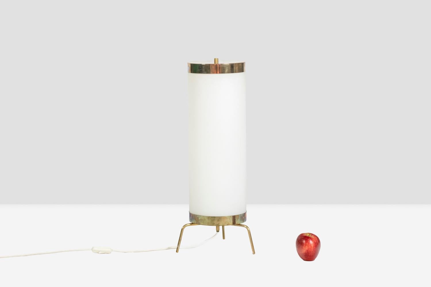Brass Lamp in white opaline and golden brass, 1970s For Sale