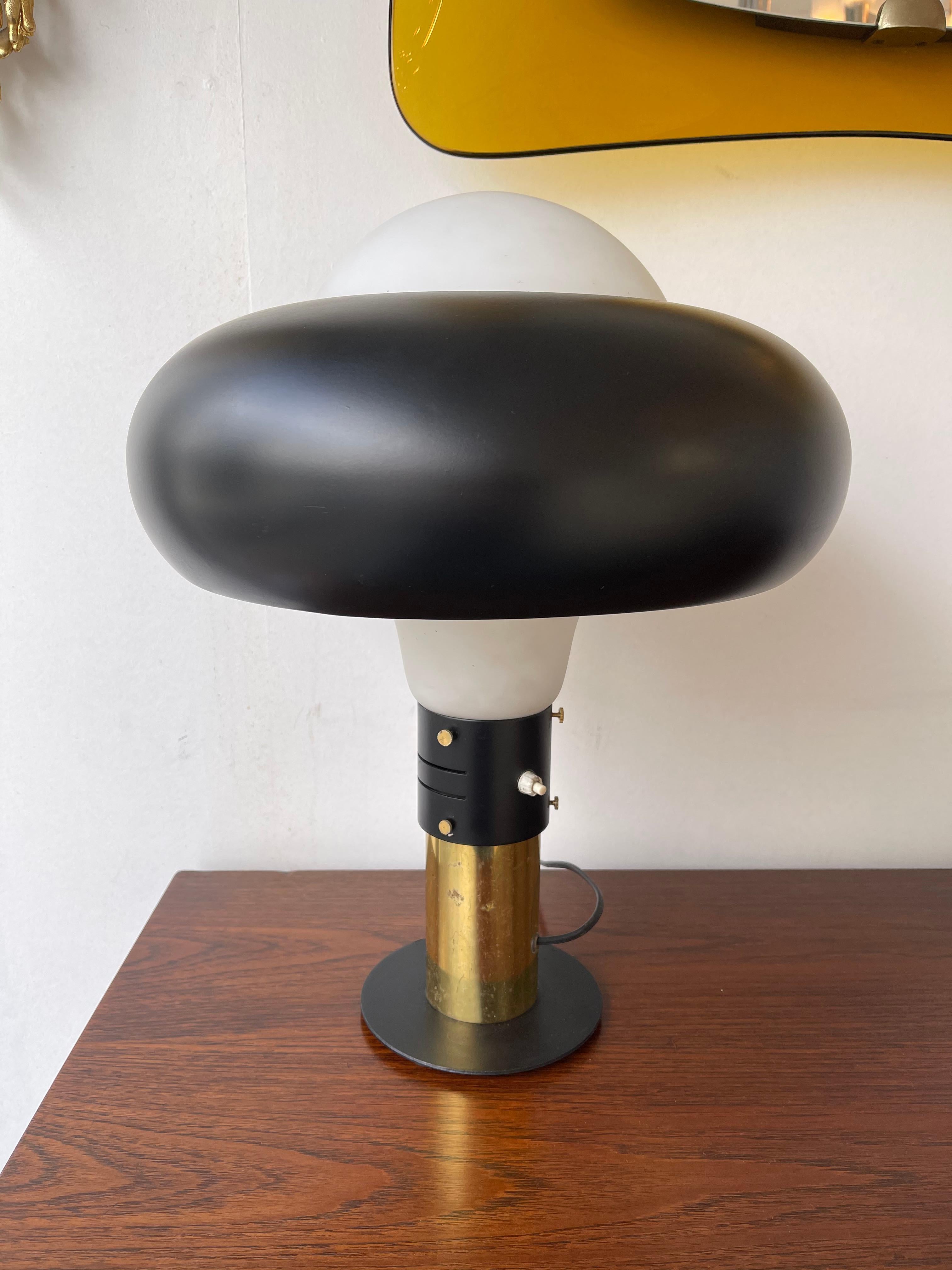 Mid-Century Modern Lamp Lacquered Metal Brass and Opaline Glass, Italy, 1950s