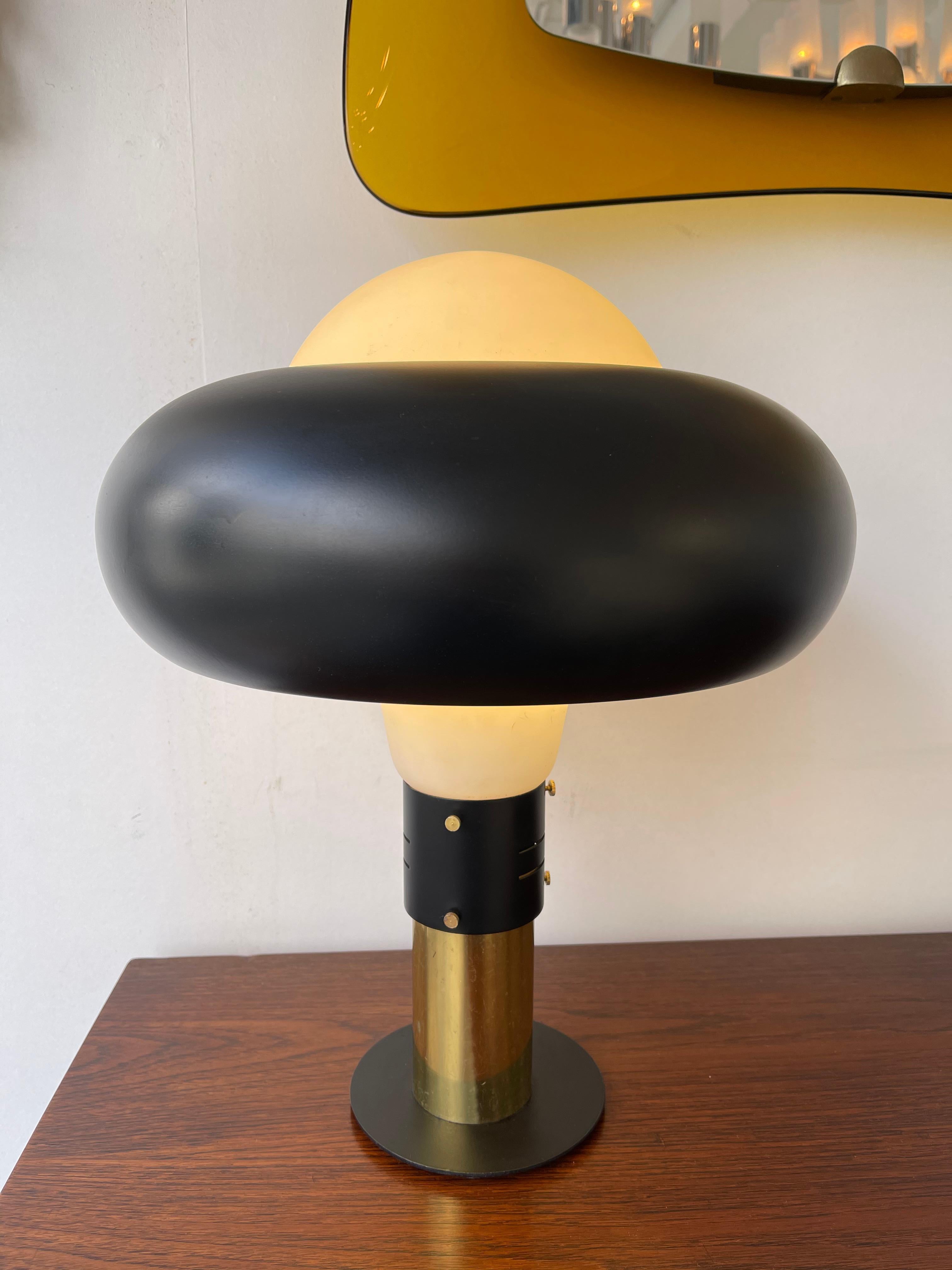 Mid-20th Century Lamp Lacquered Metal Brass and Opaline Glass, Italy, 1950s