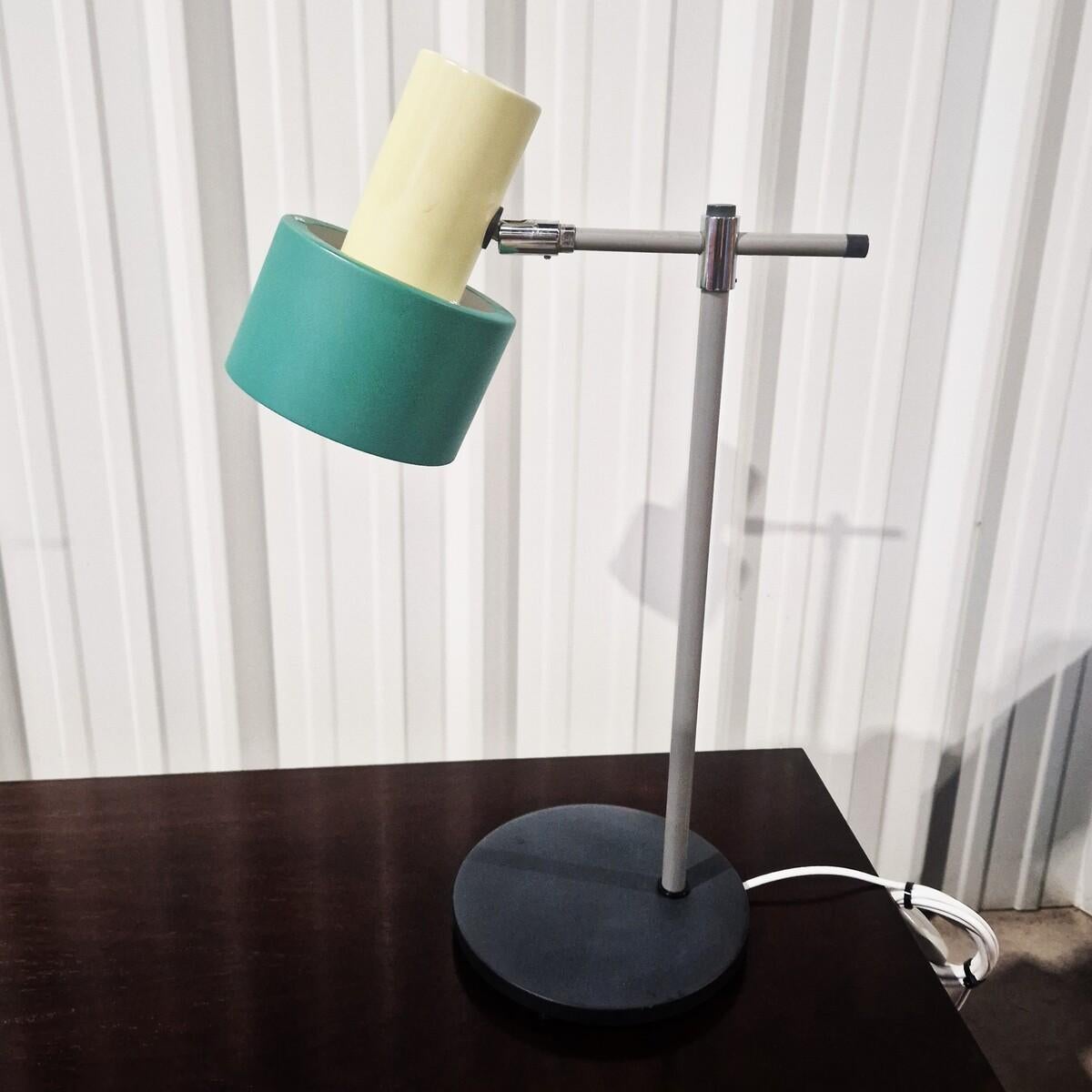 Very nice desk lamp in chromed and lacquered metal, 