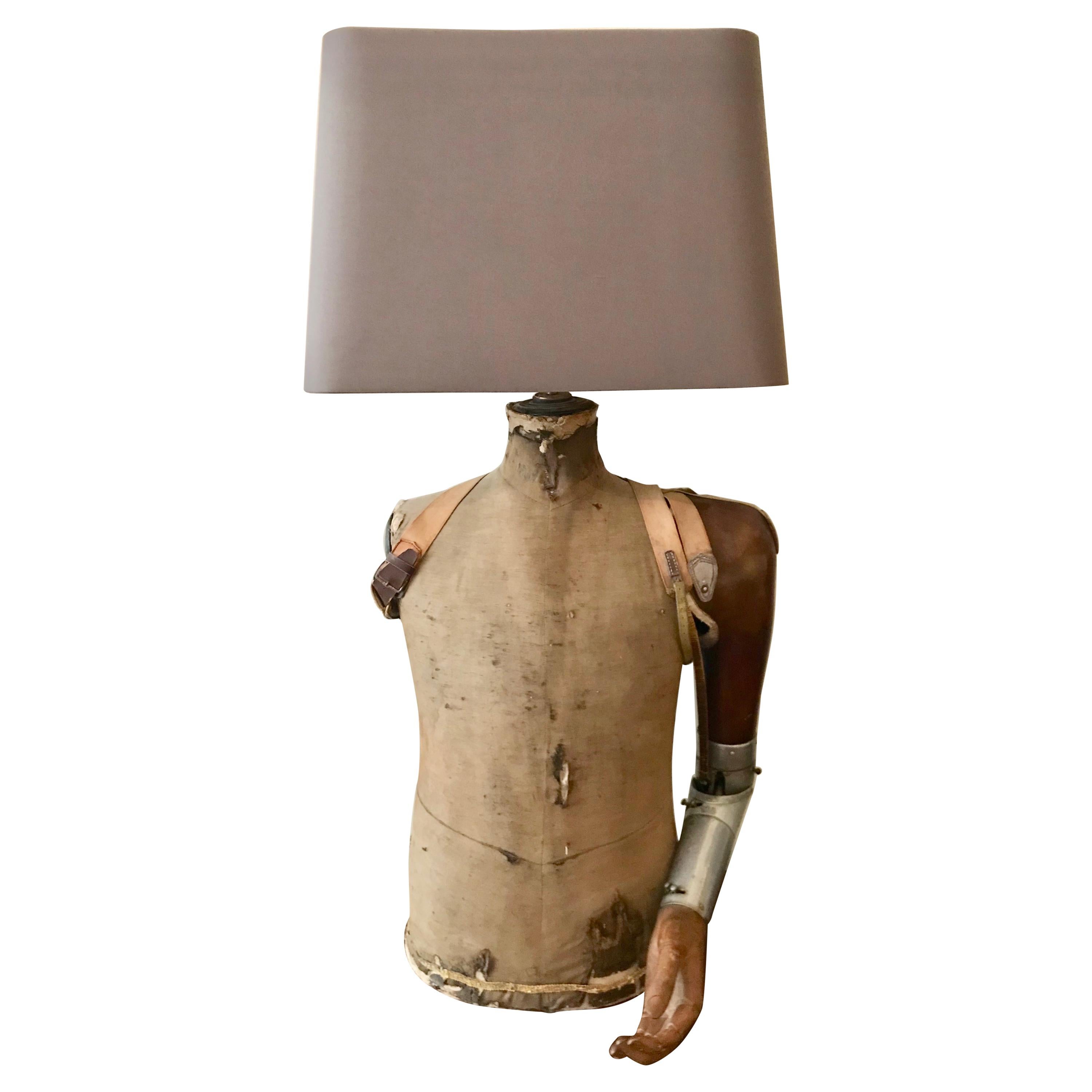 Lamp Made from Antique Mannequin with Prosthetic Arm For Sale
