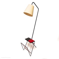 Lamp Magazine Rack Floor Standing Manner Pierre Guariche Black Red