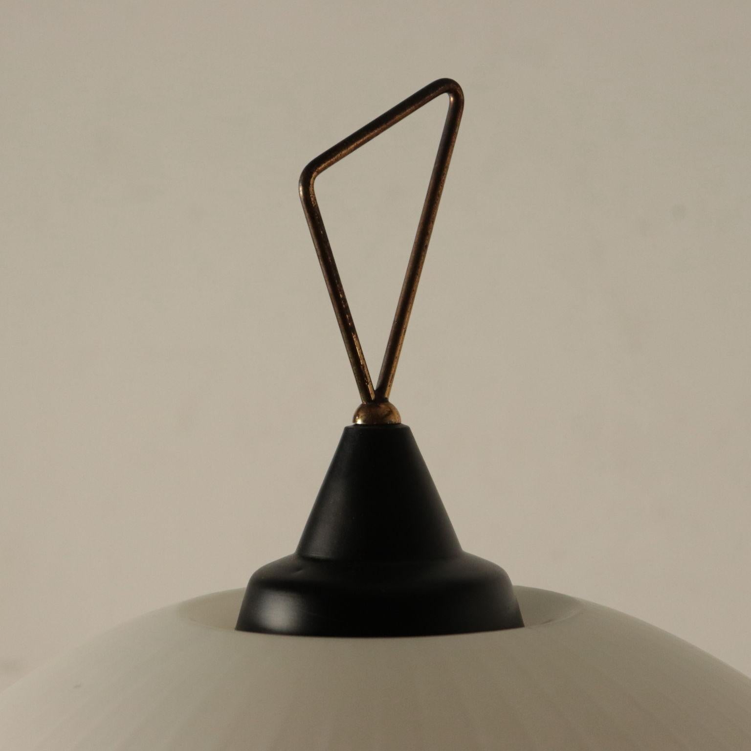 Italian Lamp Marble Metallic Enameled Brass Opaline Glass, Italy, 1960s