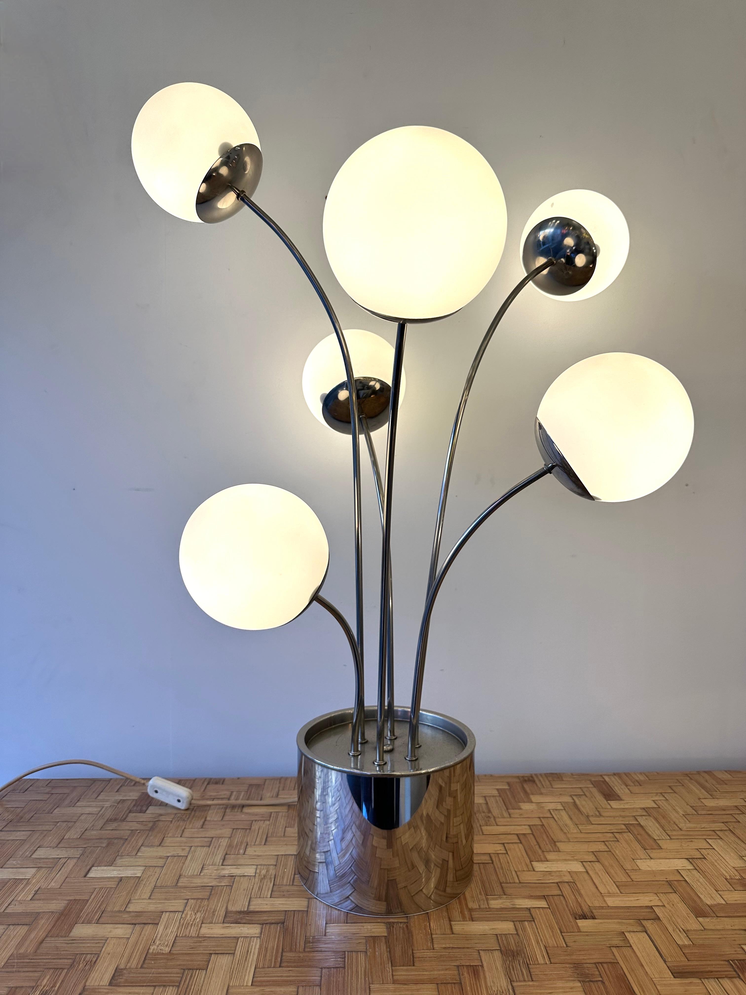 Mid-Century Modern Lamp Metal and Opaline Glass by Pia Guidetti Crippa for Lumi, Italy, 1970s For Sale