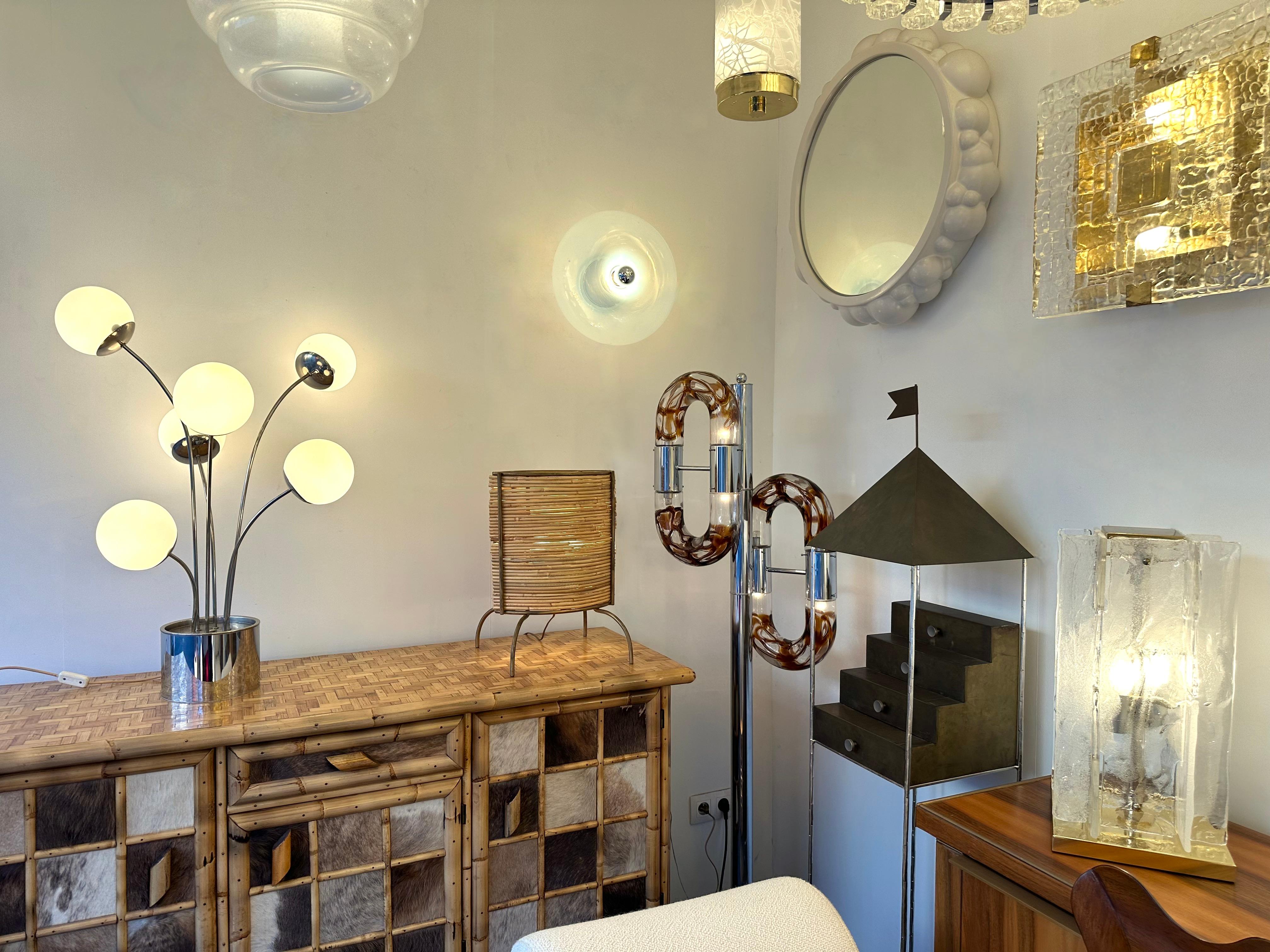Italian Lamp Metal and Opaline Glass by Pia Guidetti Crippa for Lumi, Italy, 1970s For Sale