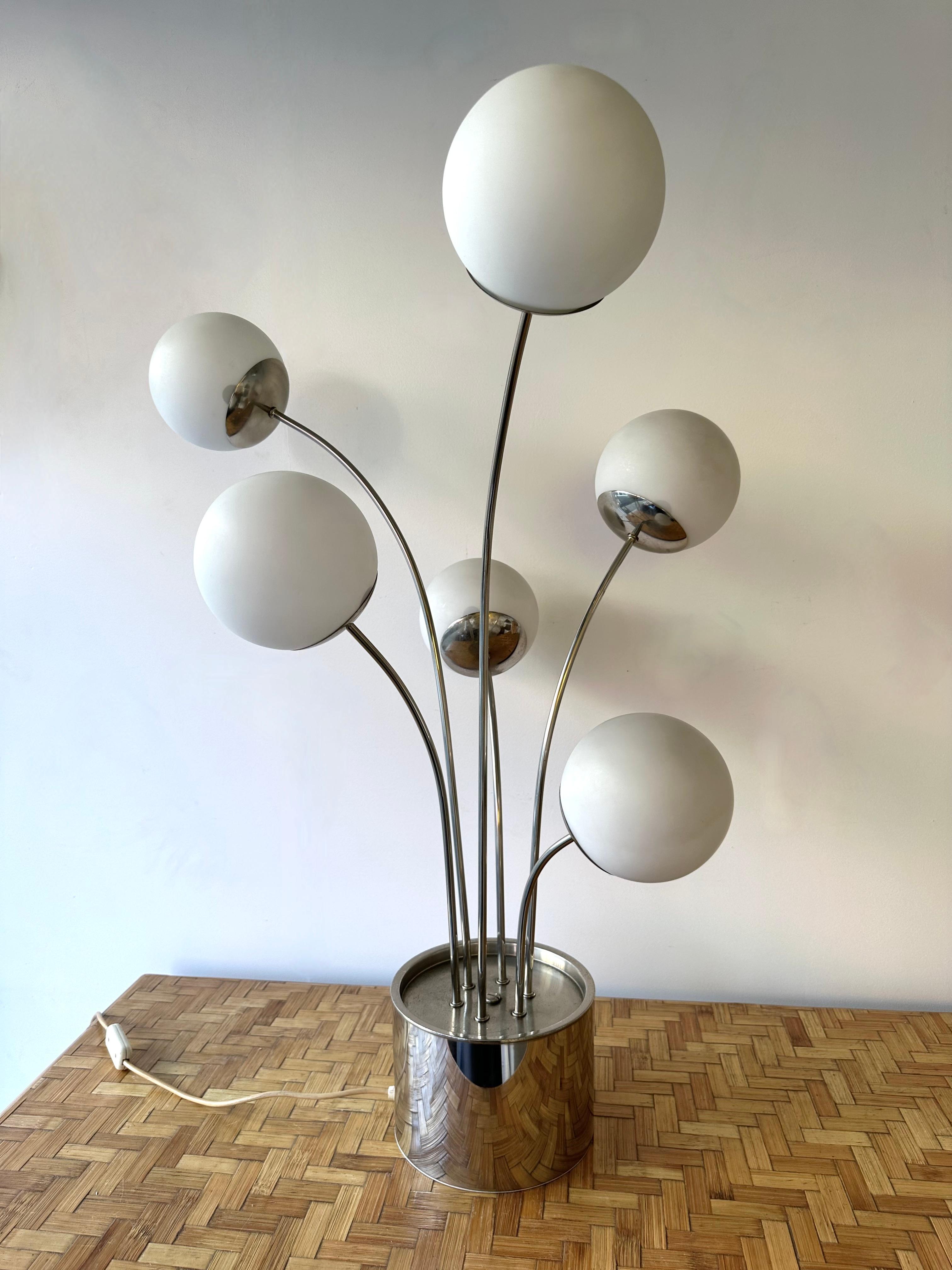 Late 20th Century Lamp Metal and Opaline Glass by Pia Guidetti Crippa for Lumi, Italy, 1970s For Sale