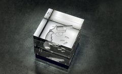 Lampe de table Gun Cube Acrylic Glass Black Leather Collectible Design Italy